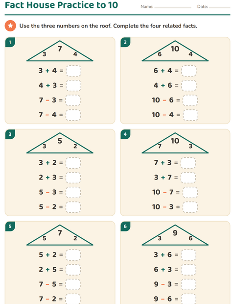 Preview of Fact Families worksheet for grade 1