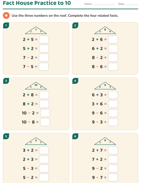 Fact House Practice to 10: Six Houses for Fluency