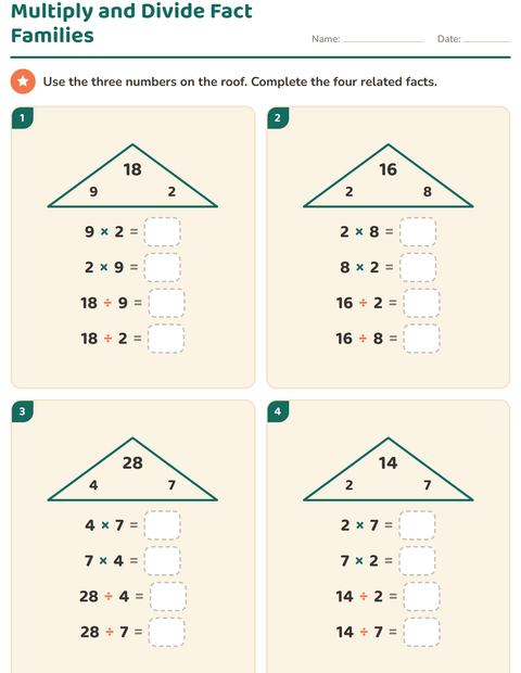 Preview of Multiplication and Division Fact Families