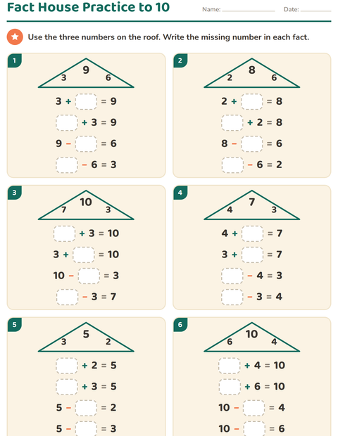 Preview of Fact Families worksheet for grade 1