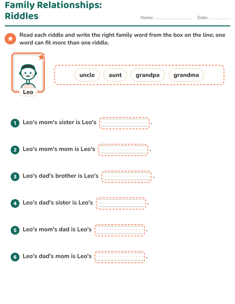 Preview of Family Members worksheet for grade 2