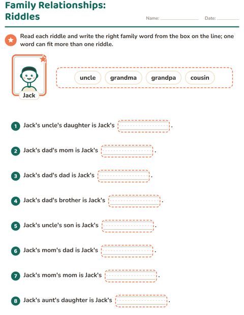 Preview of Family Members worksheet for grade 2