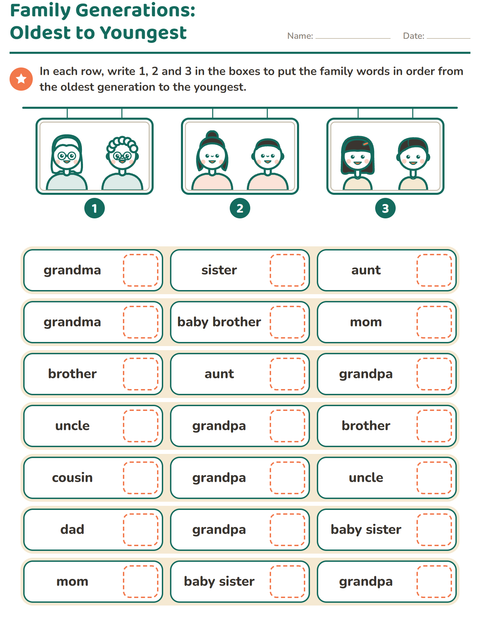 Preview of Family Members worksheet for grade 1