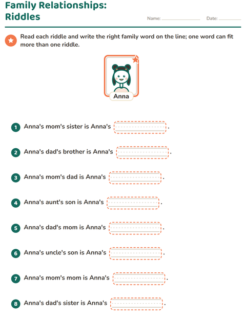 Preview of Family Members worksheet for grade 2