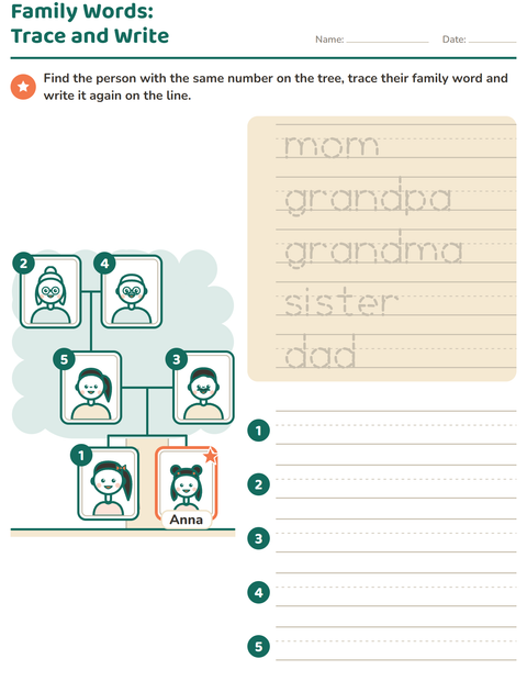 Family Words: Trace and Write