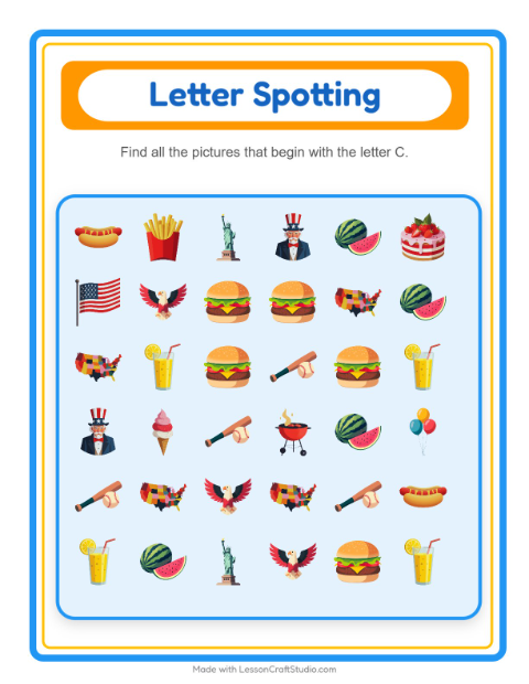 Beginning Sounds with Fourth of July Things — Letter C