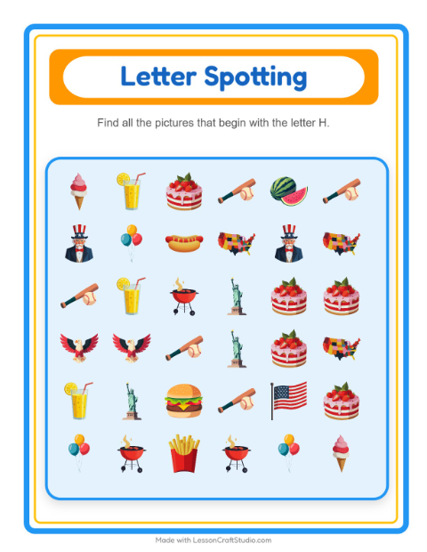 Preview of Find And Count worksheet featuring 4th of July for preschool