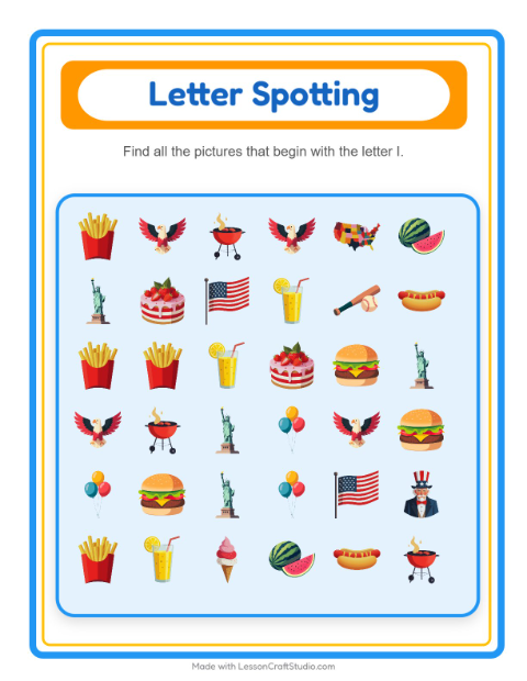 Preview of Find And Count worksheet featuring 4th of July for preschool
