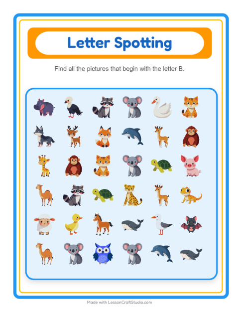 Preview of Find And Count worksheet featuring Animals for preschool