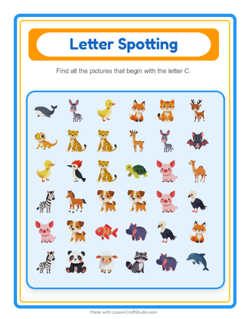 Beginning Sounds with Animals — Letter C