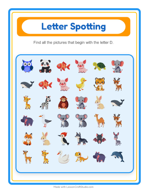 Beginning Sounds with Animals — Letter D
