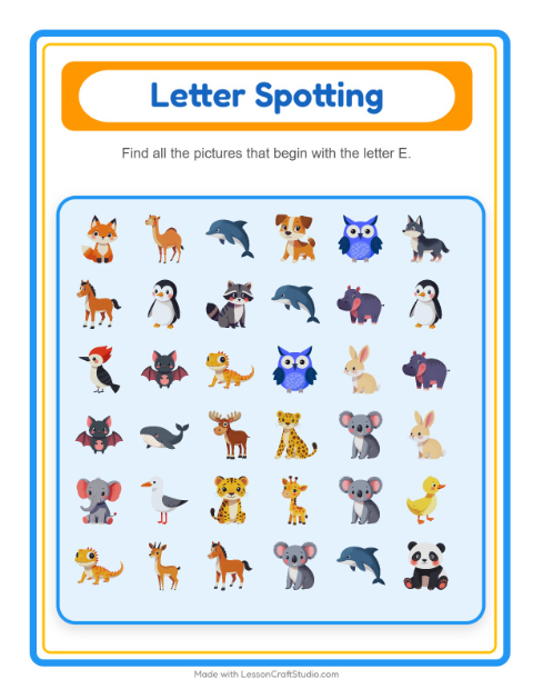 Preview of Find And Count worksheet featuring Animals for preschool