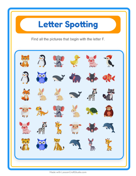 Preview of Find And Count worksheet featuring Animals for preschool