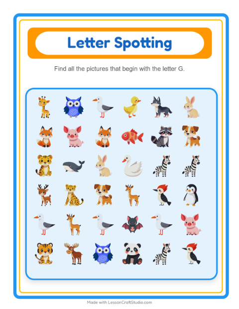 Preview of Beginning Sounds with Animals — Letter G