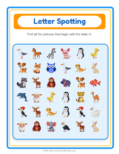 Preview of Beginning Sounds with Animals — Letter H