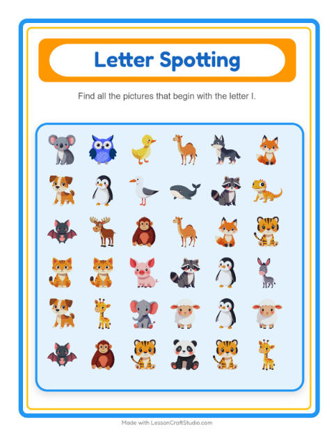 Preview of Find And Count worksheet featuring Animals for preschool