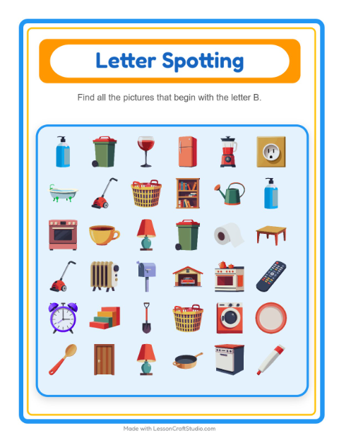 Preview of Find And Count worksheet featuring Around the House for preschool