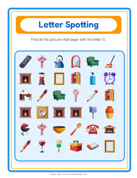 Preview of Beginning Sounds with Household Things — Letter G