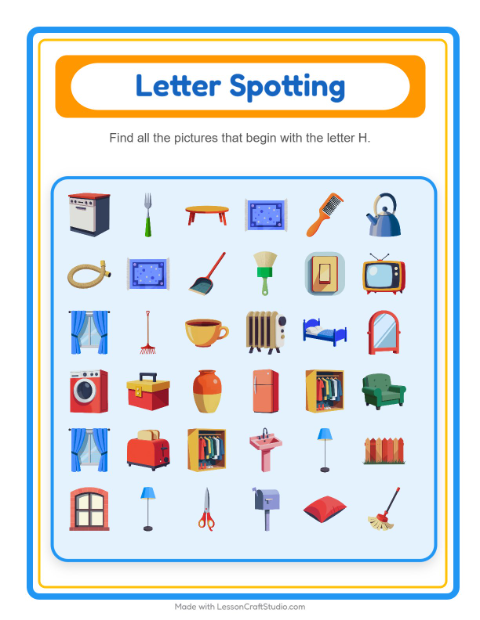 Preview of Find And Count worksheet featuring Around the House for preschool