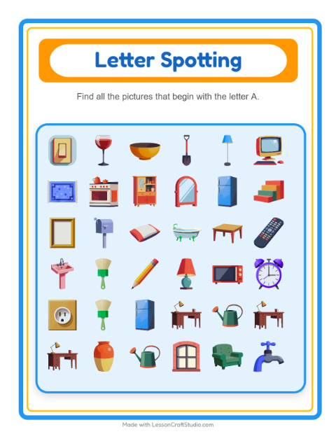 Preview of Find And Count worksheet featuring Around the House for preschool