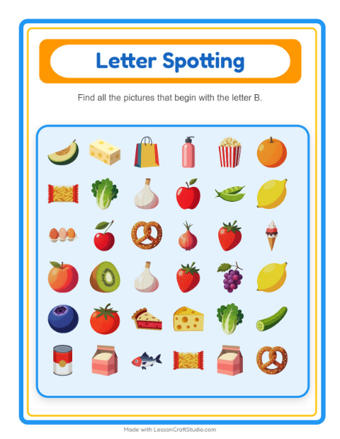 Preview of Find And Count worksheet featuring At the Supermarket for preschool