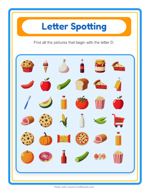 Beginning Sounds with Supermarket Things — Letter D