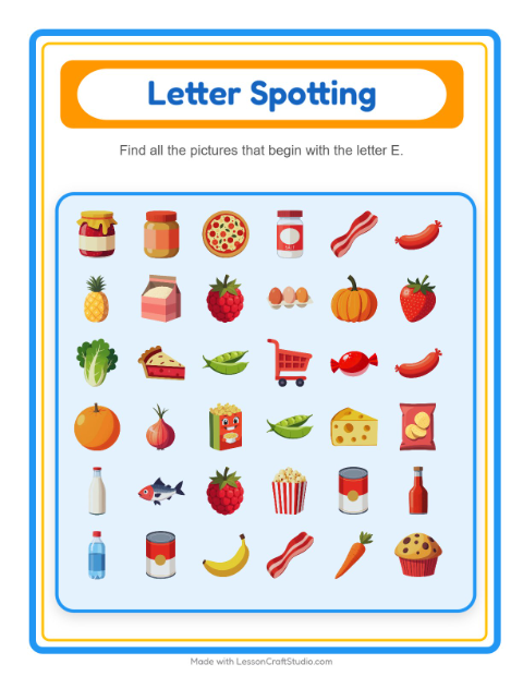 Preview of Find And Count worksheet featuring At the Supermarket for preschool