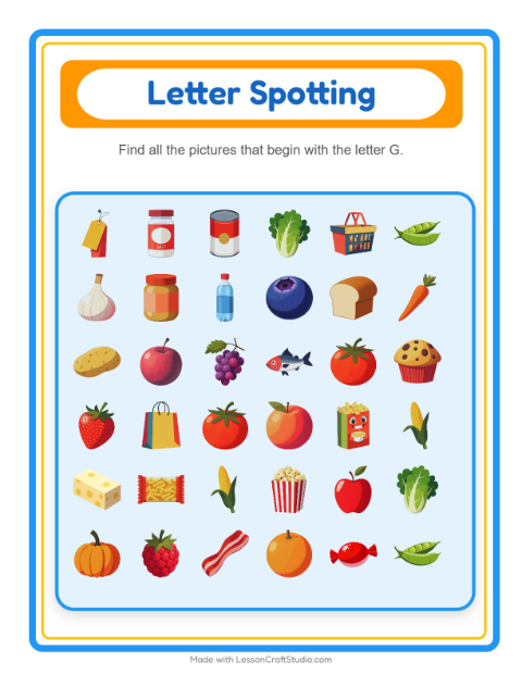 Preview of Find And Count worksheet featuring At the Supermarket for preschool