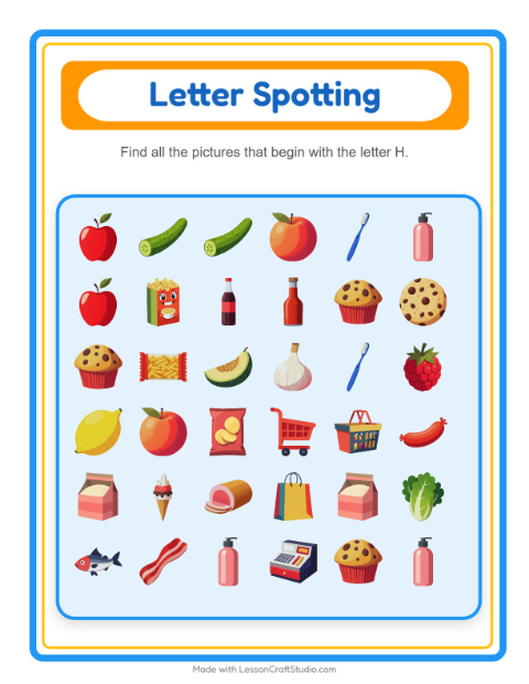 Preview of Beginning Sounds with Supermarket Things — Letter H