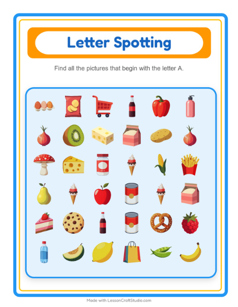 Beginning Sounds with Supermarket Things — Letter A