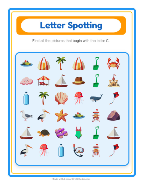 Beginning Sounds with Beach Things — Letter C