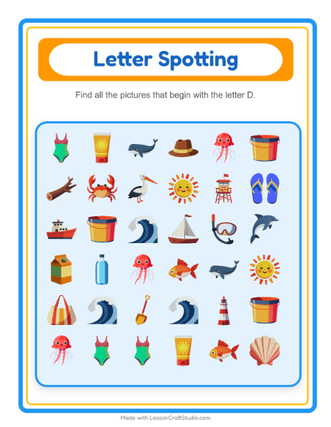Preview of Find And Count worksheet featuring Beach for preschool