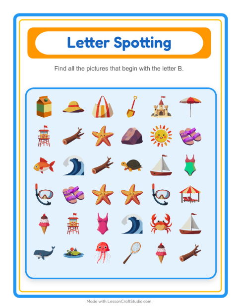 Preview of Find And Count worksheet featuring Beach for preschool