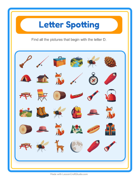 Beginning Sounds with Camping Gear — Letter D