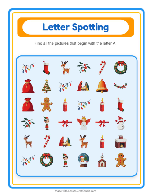 Preview of Find And Count worksheet featuring Christmas for preschool