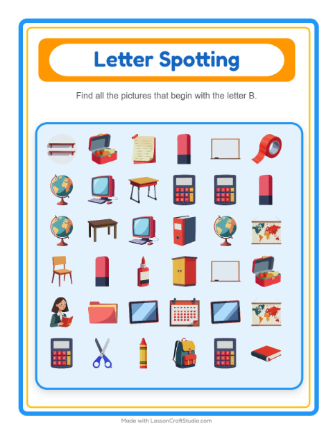 Beginning Sounds with Classroom Objects — Letter B