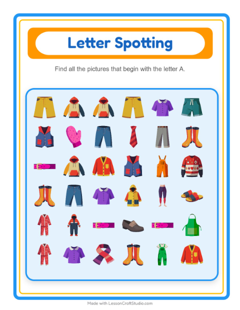 Preview of Find And Count worksheet featuring Clothing for preschool