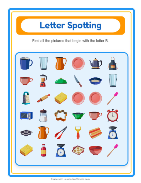 Beginning Sounds with Kitchen Tools — Letter B