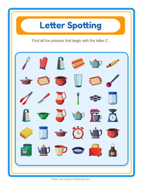 Beginning Sounds with Kitchen Tools — Letter C