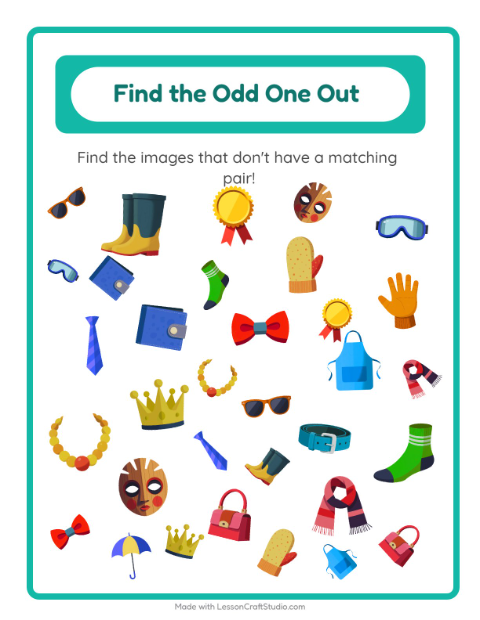 Preview of Find Objects worksheet featuring Accessories for kindergarten
