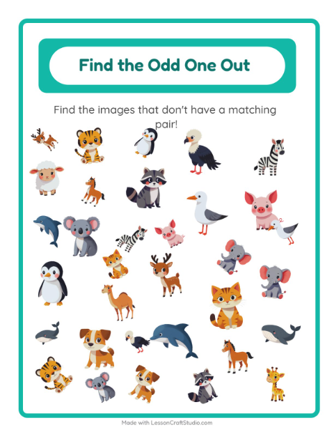 Preview of Find Objects worksheet featuring Animals for kindergarten