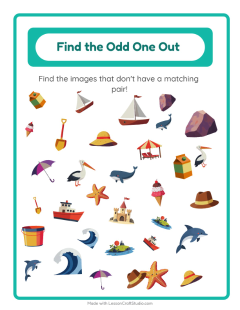 Preview of Find Objects worksheet featuring Beach for kindergarten