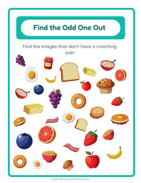 Preview of Find Objects worksheet featuring Breakfast for kindergarten