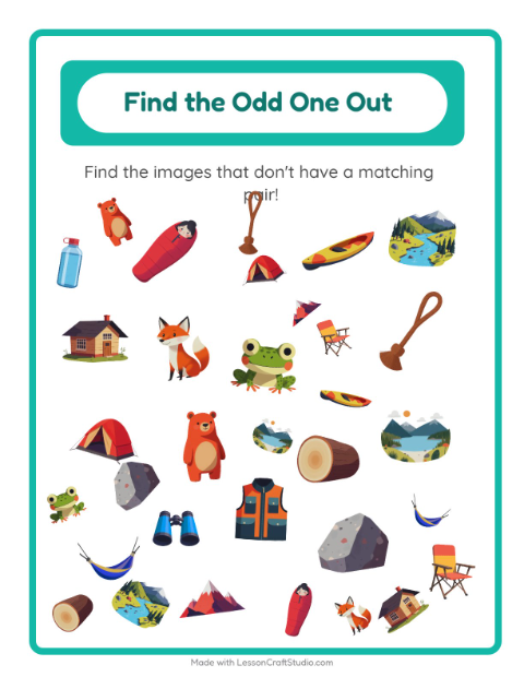 Preview of Find Objects worksheet featuring Camping for kindergarten