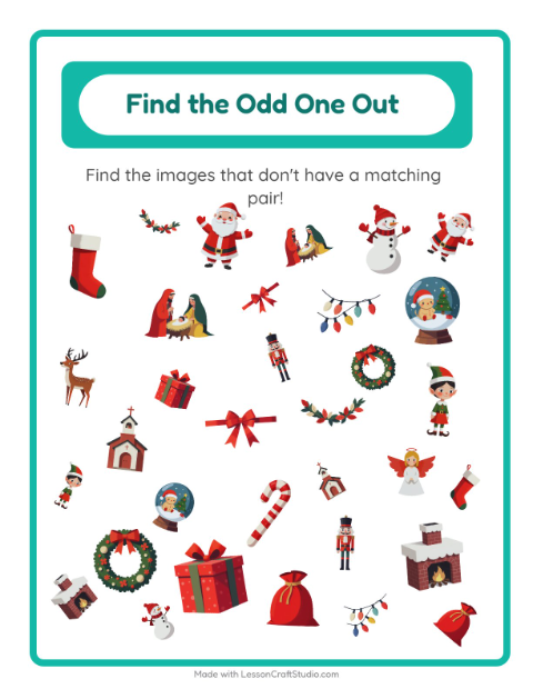 Preview of Find Objects worksheet featuring Christmas for kindergarten