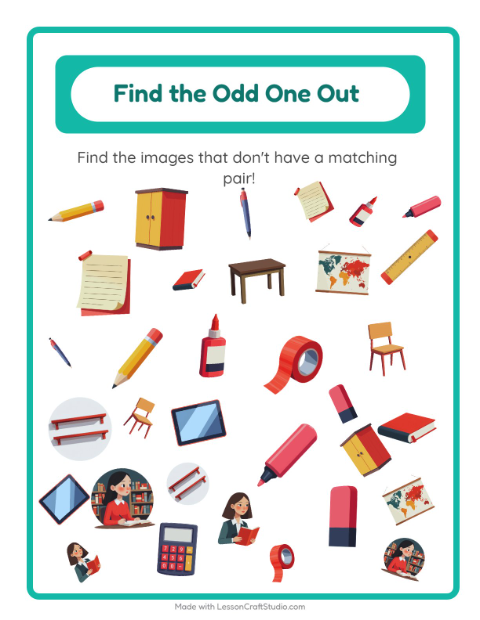 Preview of Find Objects worksheet featuring Classroom for kindergarten