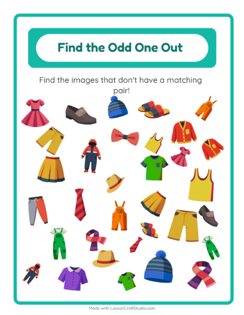 Preview of Find Objects worksheet featuring Clothing for kindergarten