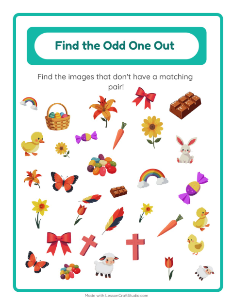 Preview of Find Objects worksheet featuring Easter for kindergarten