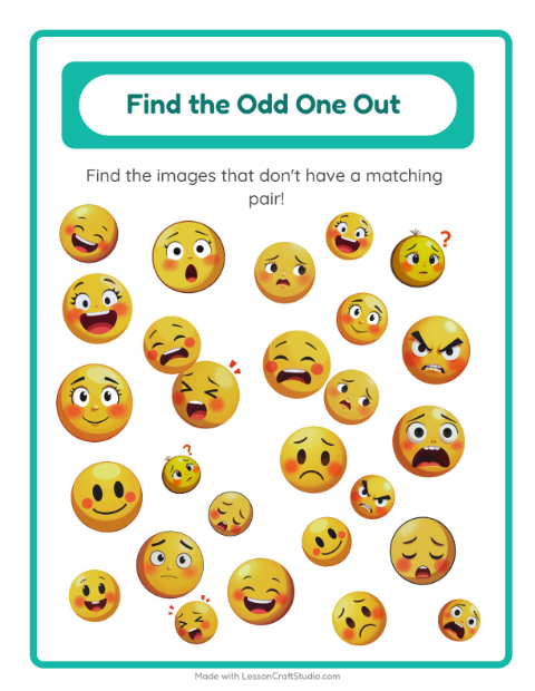 Preview of Find Objects worksheet featuring Emotions for kindergarten