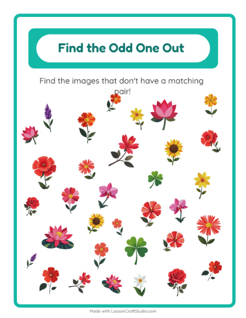 Preview of Find Objects worksheet featuring Flowers for kindergarten